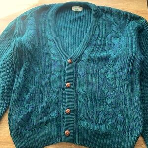 Vintage Northern Spirit Knit Cardigan Green Large Cable Knit